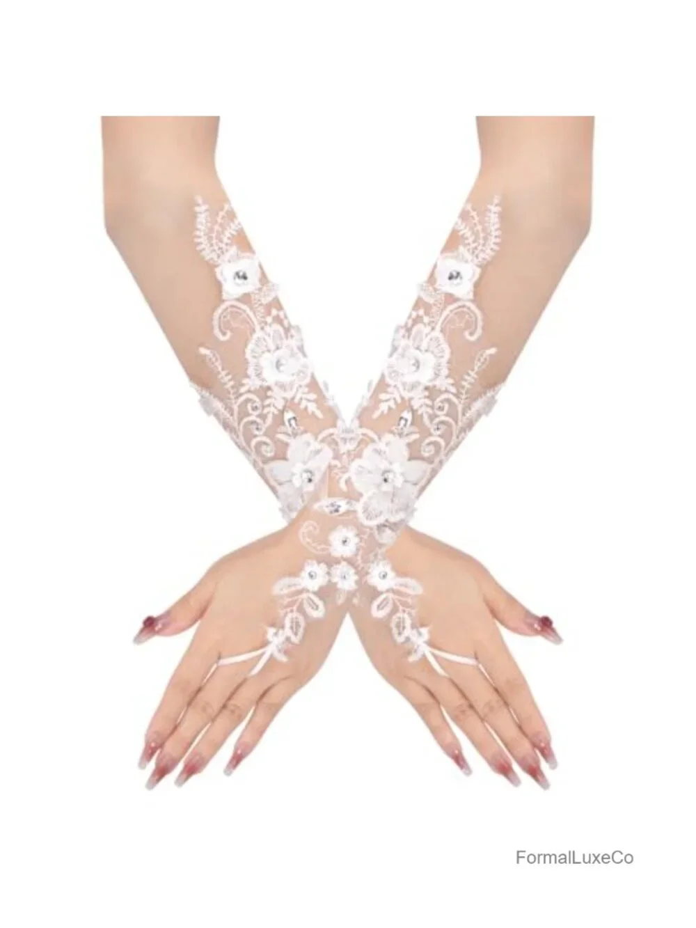 Fingerless Lace Gloves with 3D Floral Design for Wedding